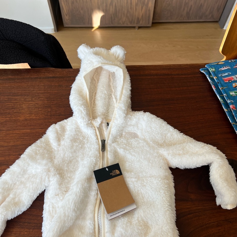 The North Face Cream Fuzzy 12-18 month fleece hooded jacket with bear ears